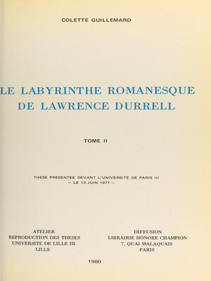 cover image of Le labyrinthe romanesque de Lawrence Durrell (2)